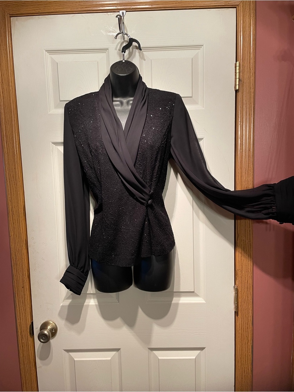 Alex Evenings Black Evening Blouse with Sparkle Accents